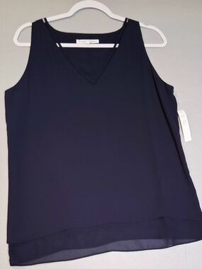 Violet & Claire Navy V-Neck Layered Chiffon Shell